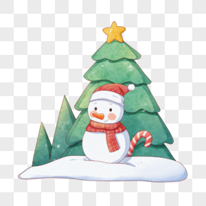 圣诞节雪人圣诞树拐杖糖高清图片