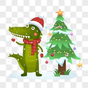冬季圣诞节可爱卡通鳄鱼角色高清图片