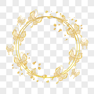 金色光效蝴蝶婚礼圆形边框图片