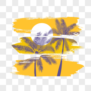 黄色背景太阳沙滩椰树笔刷图片