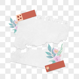 淡粉色花朵装饰复古撕纸花卉手账图片
