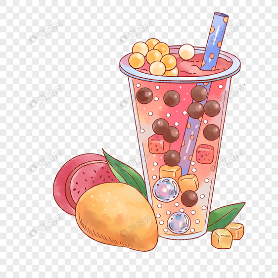 芒果火龙果混合水果波波茶图片