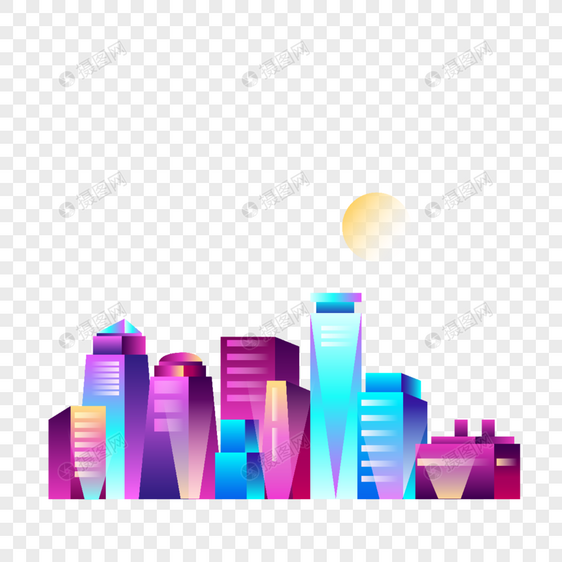 赛博朋克风格科幻未来城市霓虹夜景插画图片