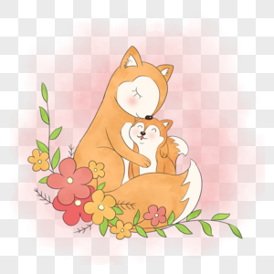 狐狸拥抱画面动物母亲节图片