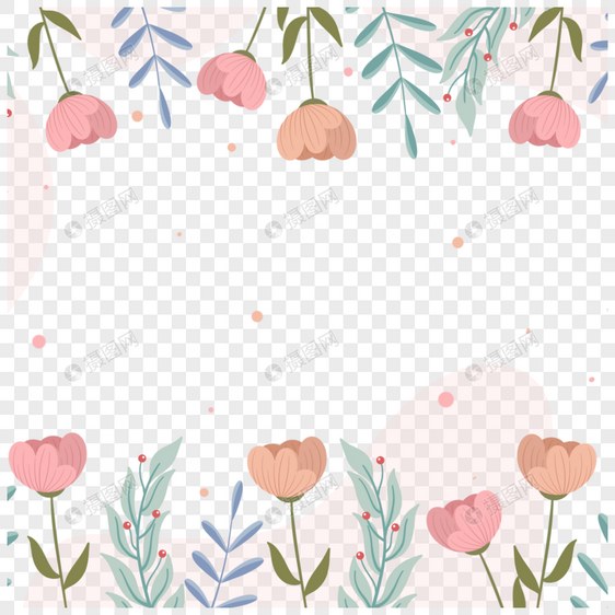 圆形点缀春季花卉边框图片
