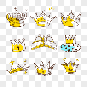 黄色卡通风格宝石王冠涂鸦图片