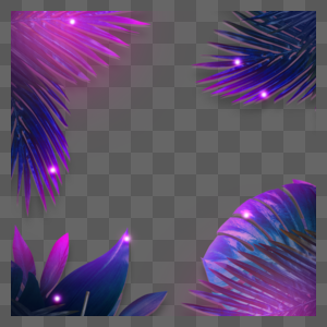 紫色棕榈叶霓虹边框图片