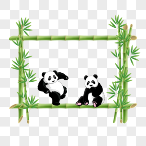 方形熊猫竹子花卉边框图片