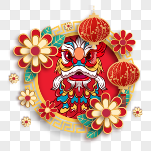 农历春节舞狮边框红色节日图片