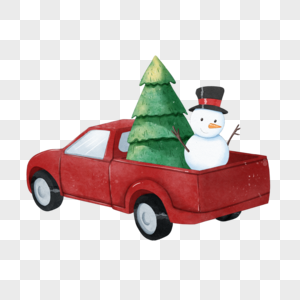 圣诞节汽车和雪人水彩图片