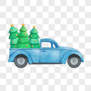 圣诞节卡车和圣诞树水彩图片