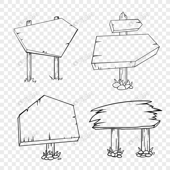 可爱木板指示牌线稿图片