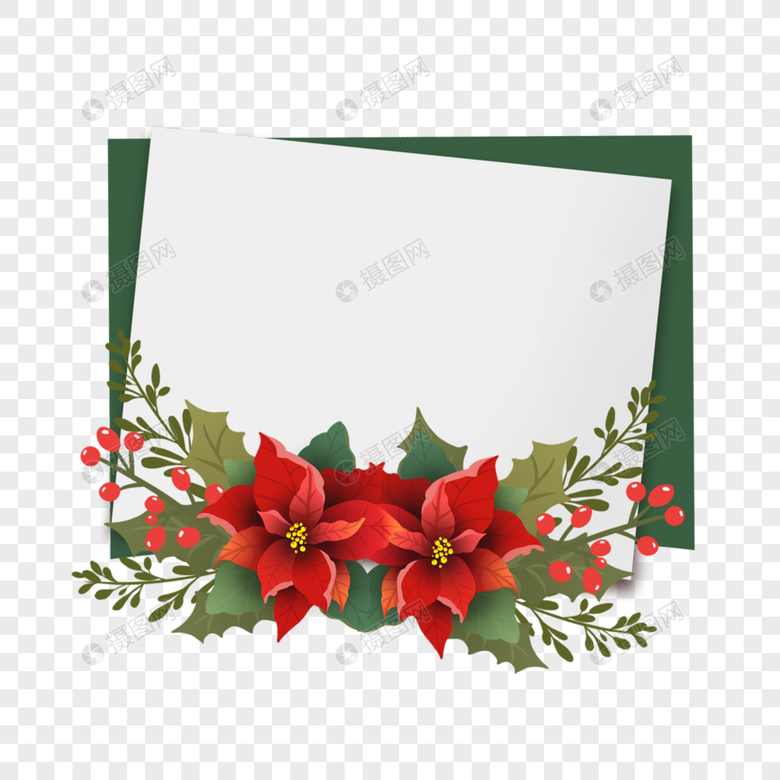 圣诞新年一品红花卉明信片边框图片