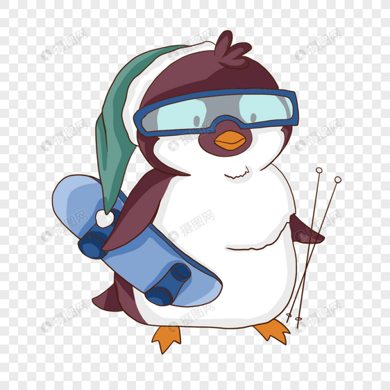 可爱运动滑雪卡通戴风镜的企鹅图片