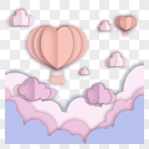 剪纸风格的天空热气球云朵图片