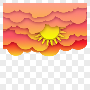 剪纸风格天空云朵和太阳图片