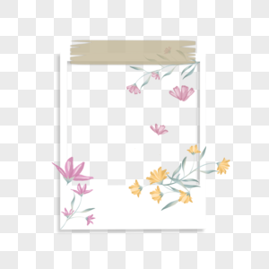 剪纸花卉粉黄色宝丽来相框图片