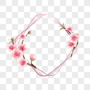双层方形桃花花卉边框图片