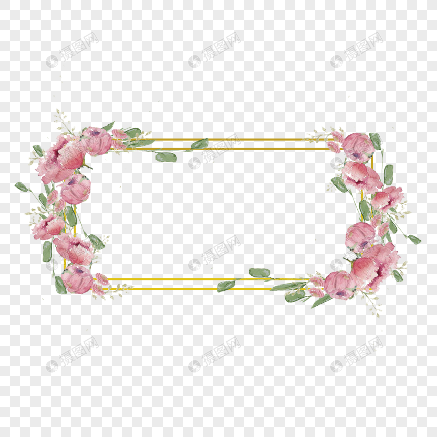 复古水彩花卉婚礼长方形边框图片