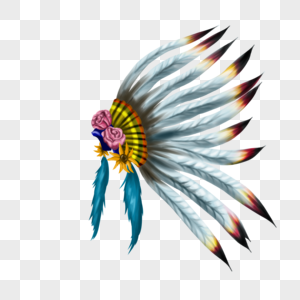 花朵装饰尖端渐变羽毛印第安美洲战帽图片