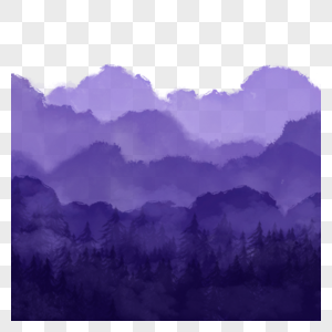 紫色的水彩山水图图片