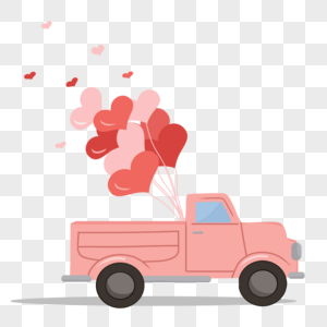 挂满了红色气球的卡通婚车图片