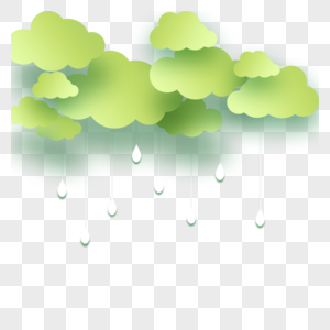 剪纸下雨天气绿色云朵图片