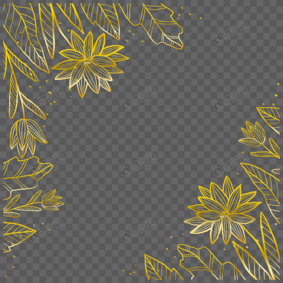 金色线描的金色花卉边框图片