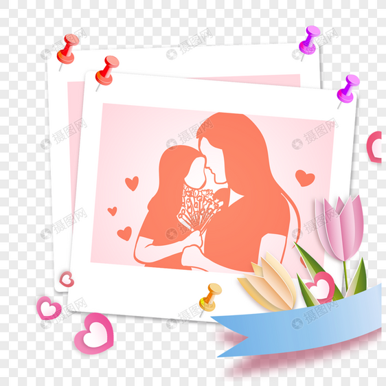 母亲节花卉相框剪影创意图片
