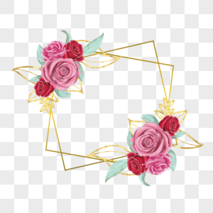 水彩玫瑰花卉金色边框图片