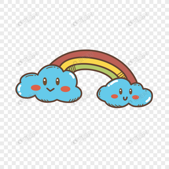 两朵蓝色简约可爱卡通云朵彩虹图片