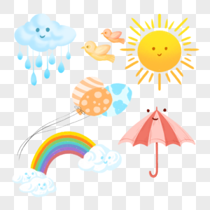 天气水彩可爱组图气球彩虹雨伞小鸟图片