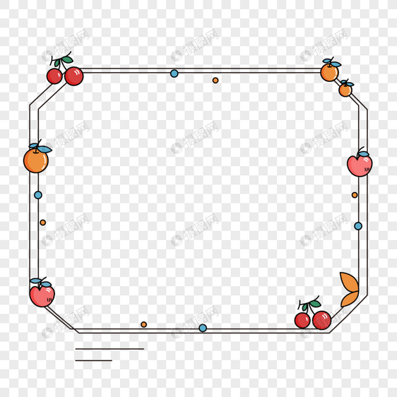 多彩多边形可爱卡通风格橙子苹果樱桃水果简约边框图片