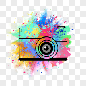 五颜六色颜料喷溅泼洒相机线稿图片