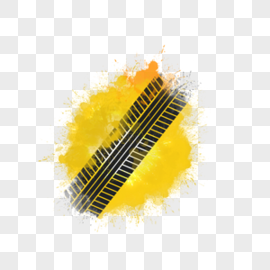 黄色水墨喷溅轮胎痕迹水彩图片