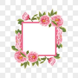 水彩牡丹花卉贺卡边框粉色方形高清图片