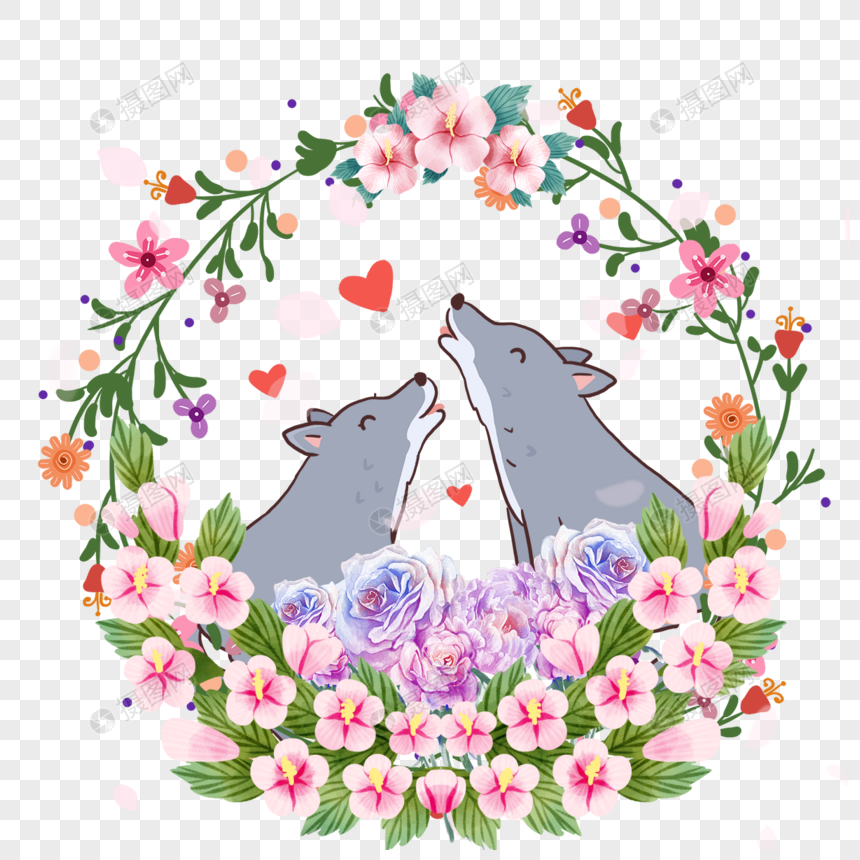 可爱动物情侣栀子花花卉花环图片