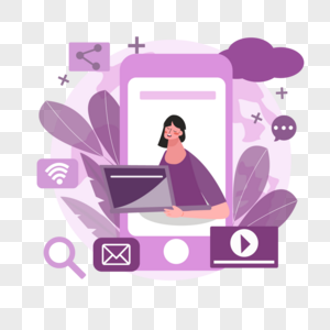 紫色手机在线连接概念插画图片