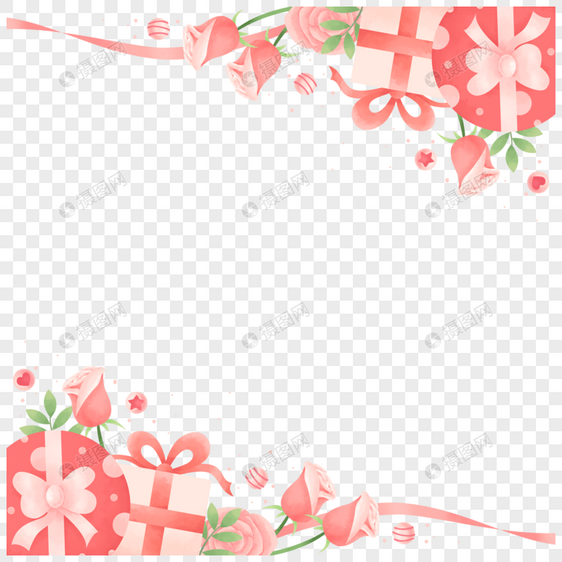 复古美丽礼盒玫瑰粉人节边框图片