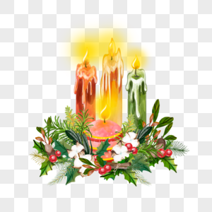 圣诞水彩蜡烛传统节日烛光图片