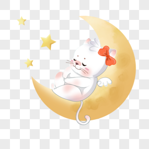 月亮上的猫儿童童话风格插画图片