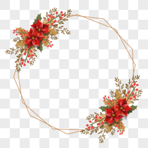 圣诞新年一品红花卉边框创意图片
