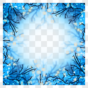 蓝色抽象光影树枝冬天光效边框图片