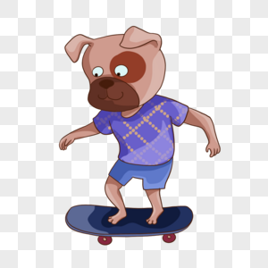 可爱卡通动物玩滑板的狗图片