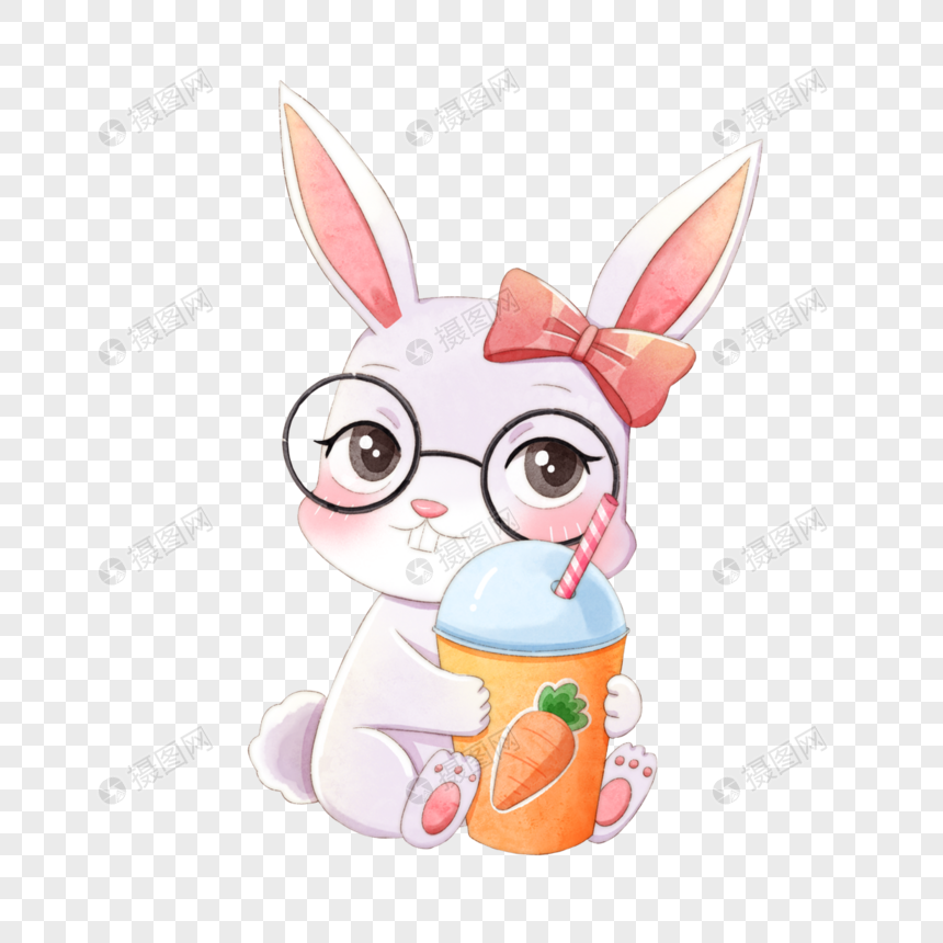 水彩可爱戴眼镜的兔子图片