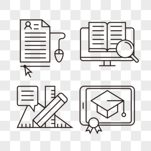 在线电子教育办公室培训阅读文具书本线图标高清图片