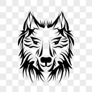 黑白线条狼头装饰艺术狼纹身图图片