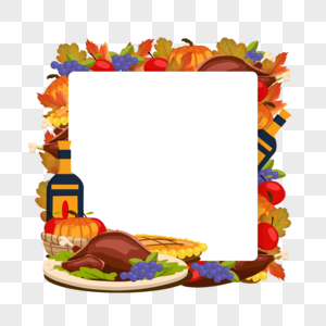 彩色树叶烤火鸡感恩节边框图片