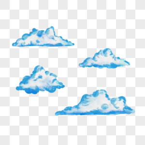 蓝色白云水彩云朵图片