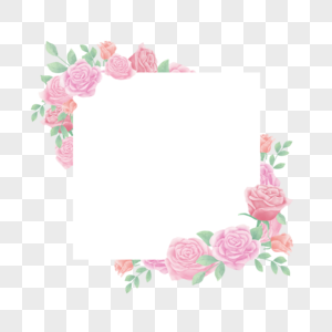 方形边框粉色花朵花环花卉图片